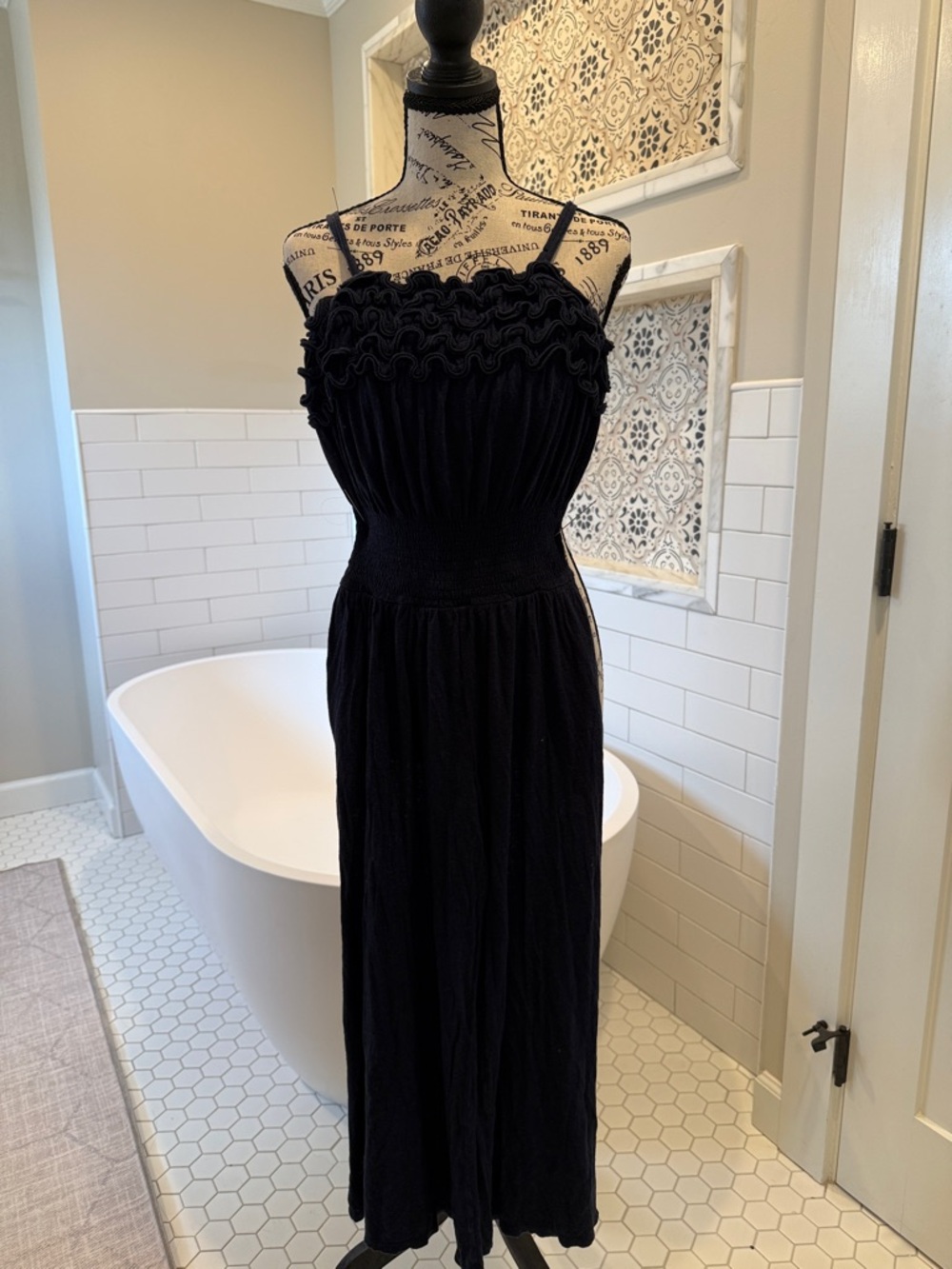 Rebecca Taylor navy Smocked jumpsuit with Ruffle Bodice Detail NAVY